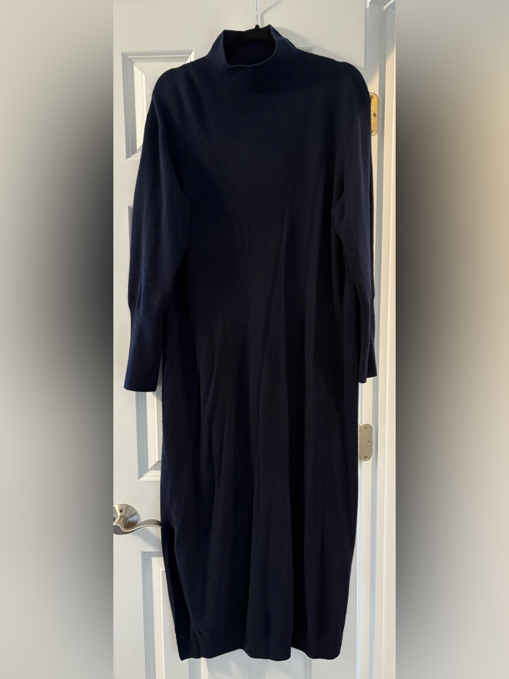 Quince Mongolian Cashmere Turtleneck Midi Sweater Dress in Navy - Size XL - Picture 3 of 6